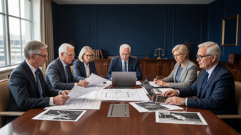Technical professionals reviewing engineering evidence and technical documents